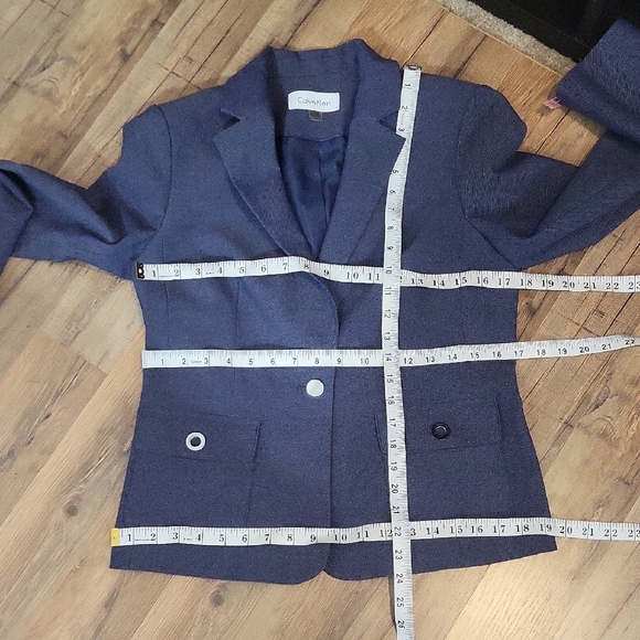CALVIN KLEIN Blue Vicose Blend Notched Lapel Silvertone Grommet Detail Blazer - Picture 12 of 14